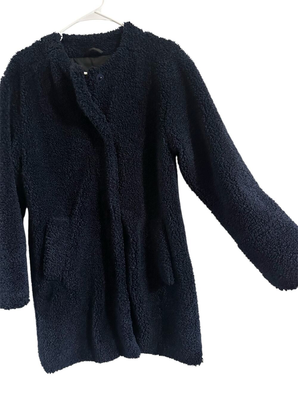 Gap super fuzzy thick furry coat navy fashion XS soft long comfort blue jacket